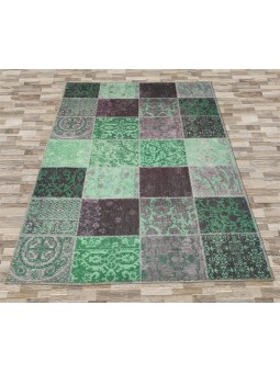 Kaymaz Taban Halı yıkanabilir Şönil Patchwork Yeşil Gri