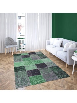 Kaymaz Taban Halı yıkanabilir Şönil Patchwork Yeşil Gri