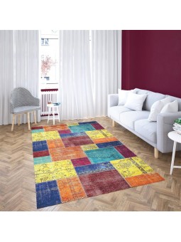 Şönil Patchwork Eskitme Halı Karma renkli Kaymaz Taban yıkanabilir