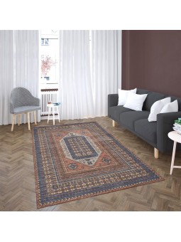 Kaymaz Taban Halı yıkanabilir eskitme Antika Kilim desenli Şönil Karışık renkli