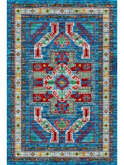 Kaymaz Taban Halı yıkanabilir eskitme Kilim desenli Şönil Mavi