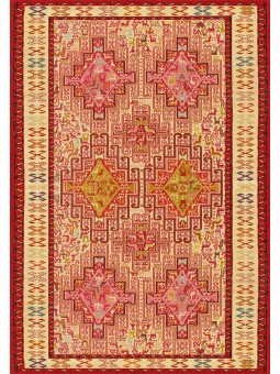 Kaymaz Taban Halı yıkanabilir eskitme Kilim desenli Kırmızı Şönil Halı 