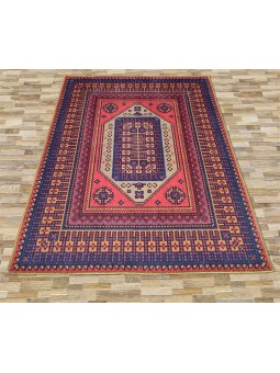 Kaymaz Taban Halı yıkanabilir eskitme Kilim desenli Kırmızı Lacivert Şönil Halı 