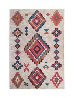  İskandinav otantik kilim desenli Krem Renkli Modern Halı Kaymaz Taban Makinada Yıkanabilir