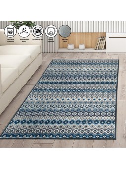 Modern İskandinav Kilim desenli Mavi Gri Halı Kaymaz Taban Makinada Yıkanabilir