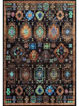 Kaymaz Taban Halı yıkanabilir eskitme Kilim desenli Şönil Siyah Halı 