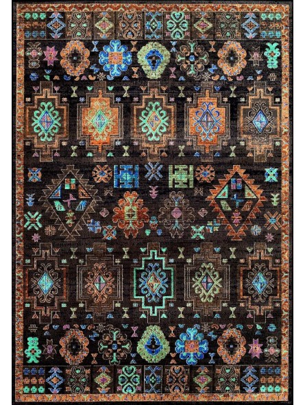 Kaymaz Taban Halı yıkanabilir eskitme Kilim desenli Şönil Siyah Halı 