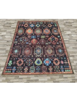 Kaymaz Taban Halı yıkanabilir eskitme Kilim desenli Şönil Siyah Halı 