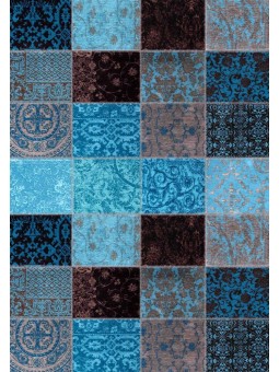 Kaymaz Taban Halı yıkanabilir Şönil Patchwork Mavi tonlarda