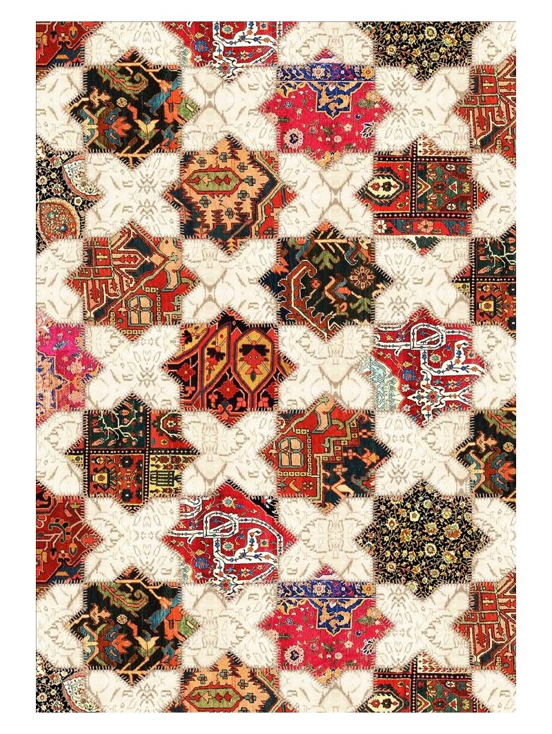 Kaymaz Taban Halı yıkanabilir Şönil Patchwork Bej Karışık renkli Halı