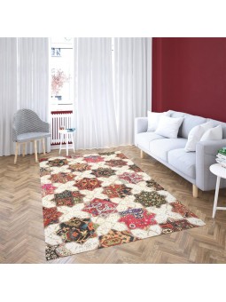 Kaymaz Taban Halı yıkanabilir Şönil Patchwork Bej Karışık renkli Halı