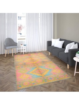 Kaymaz Taban Halı yıkanabilir eskitme Kilim desenli Şönil Karışık renkli