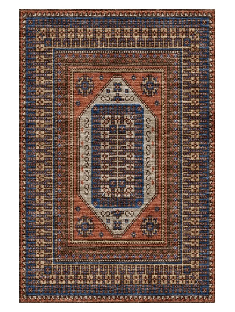 Kaymaz Taban Halı yıkanabilir eskitme Antika Kilim desenli Şönil Karışık renkli