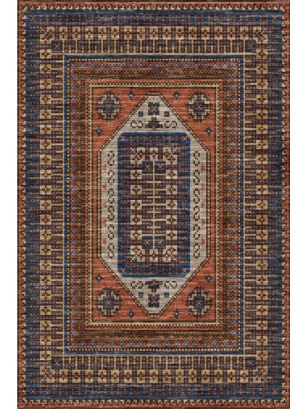 Kaymaz Taban Halı yıkanabilir eskitme Antika Kilim desenli Şönil Karışık renkli