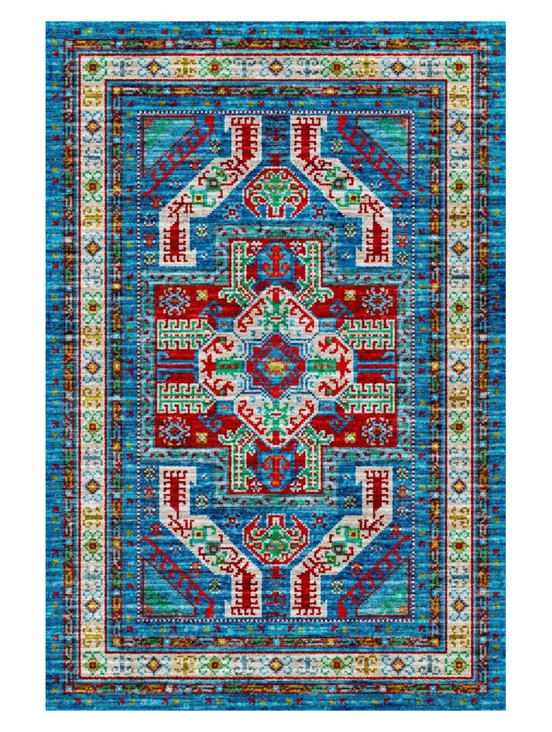 Kaymaz Taban Halı yıkanabilir eskitme Kilim desenli Şönil Mavi