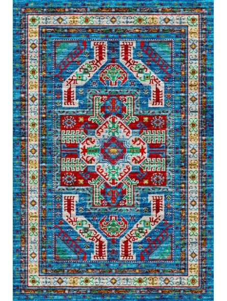 Kaymaz Taban Halı yıkanabilir eskitme Kilim desenli Şönil Mavi