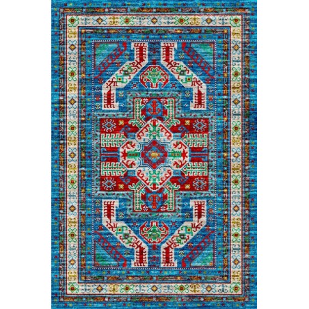 Kaymaz Taban Halı yıkanabilir eskitme Kilim desenli Şönil Mavi