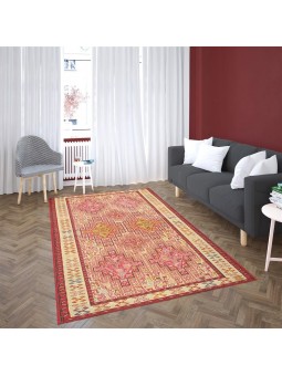 Kaymaz Taban Halı yıkanabilir eskitme Kilim desenli Kırmızı Şönil Halı 