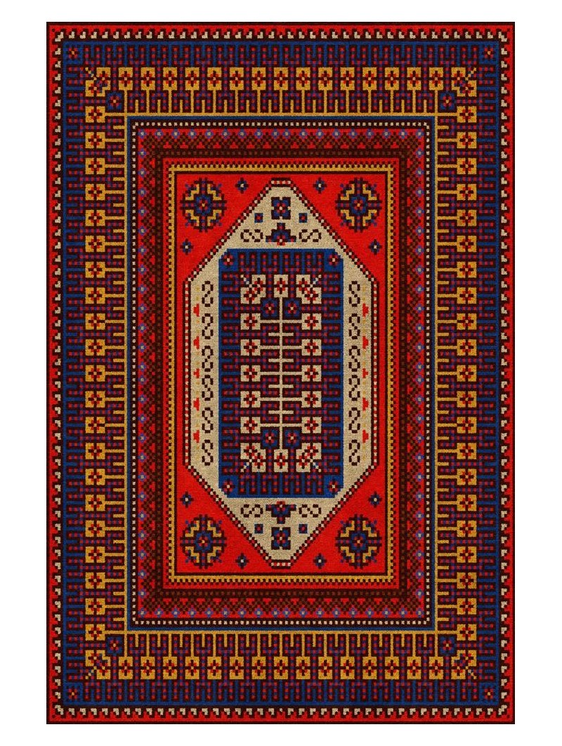 Kaymaz Taban Halı yıkanabilir eskitme Kilim desenli Kırmızı Lacivert Şönil Halı 