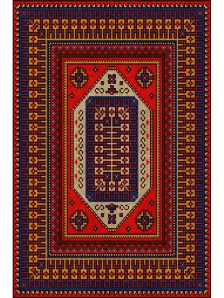 Kaymaz Taban Halı yıkanabilir eskitme Kilim desenli Kırmızı Lacivert Şönil Halı 