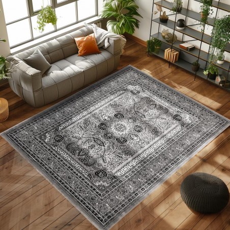 Klasik desenli Salon Halısı Dokuma Halı Iran tarzı süslemeli Siyah Gri Beyaz