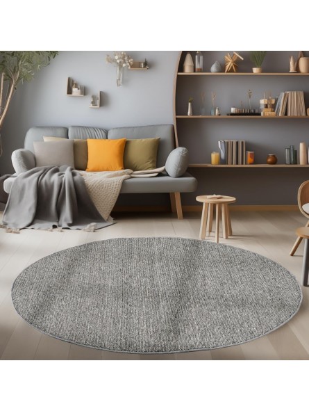 Yuvarlak Gri Halı Bukleli yumuşak İç Dış Mekan Salon Balkon Teras Halısı