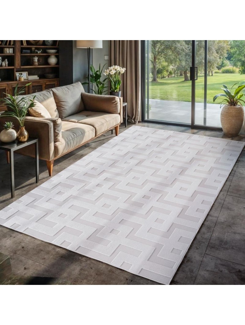 Krem Sisal Labirent desenli Halı İç Dış Mekan Teras Balkon Salon Mutfak Oda Çocuk Halısı